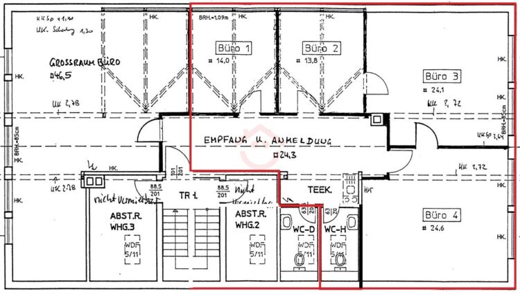 Grundriss der 4 Büros